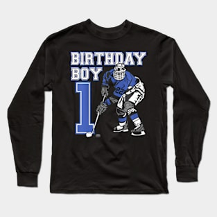 Kids 1 Year Old Ice Hockey Themed Birthday Party 1St Boy Long Sleeve T-Shirt